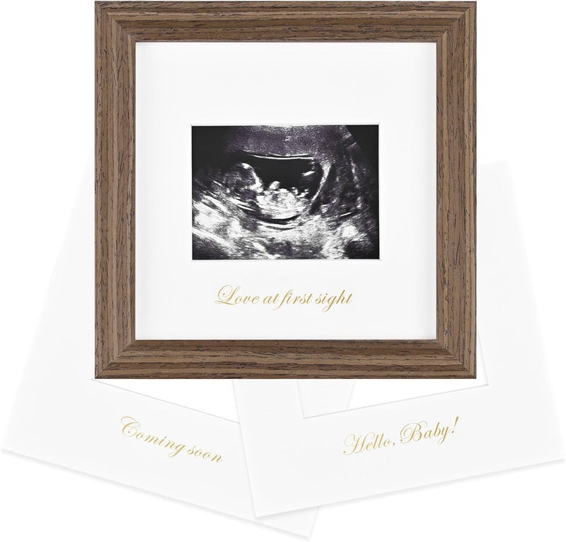 KINLINK Baby Sonogram Picture Frame, Love at First Sight Ultrasound Picture Frame, Pregnancy Gifts for Expecting Mom&Dad, Gender Reveal Party, Baby Keepsake Announcement Rustic Brown - Image 1